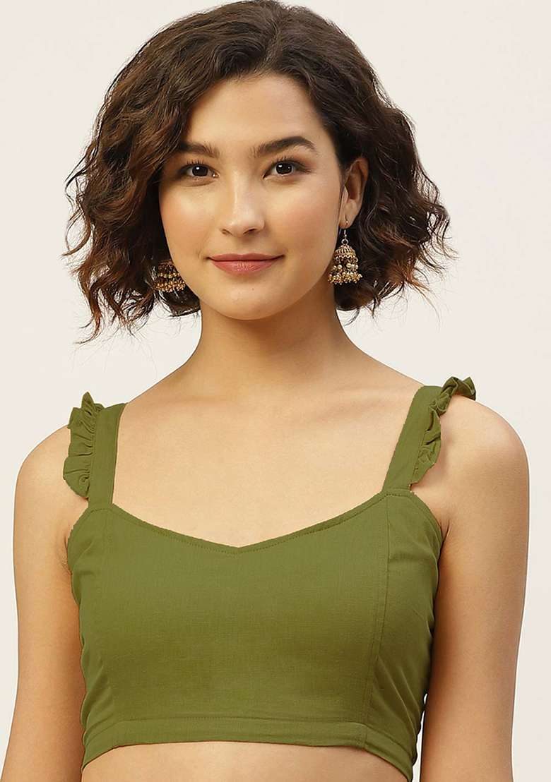 Olive Solid Cotton Blouse - Indya