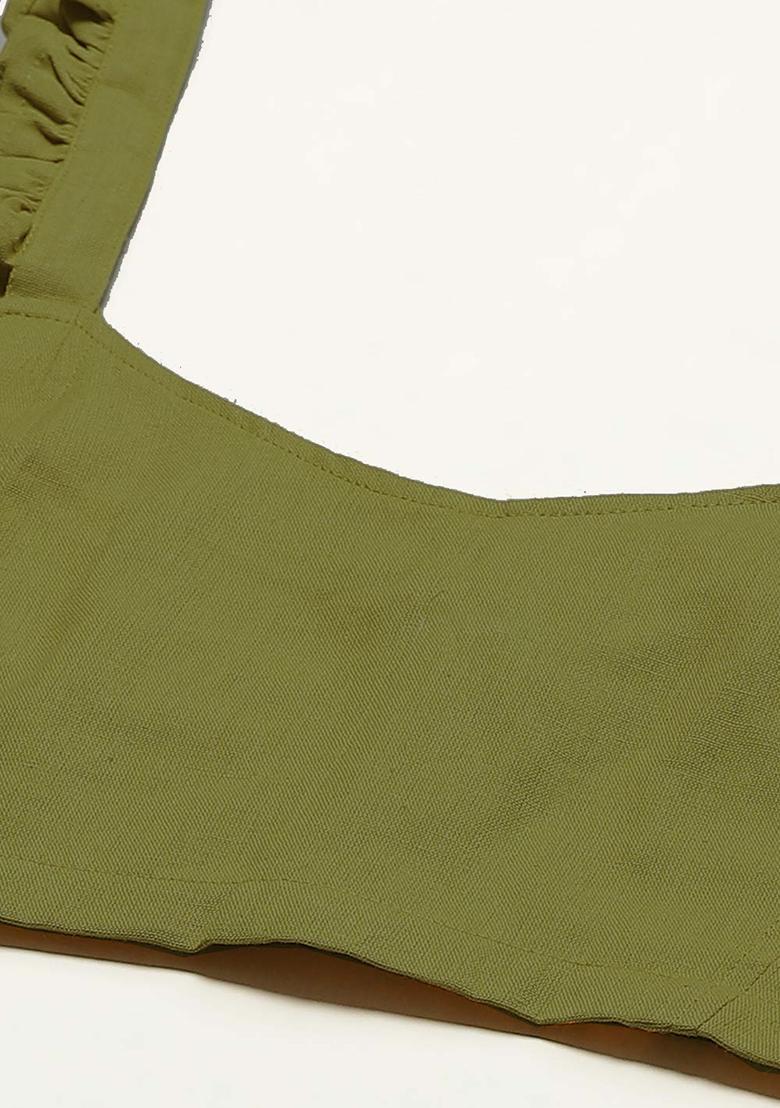 Olive Solid Cotton Blouse - Indya