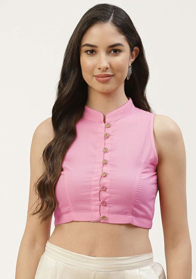 Pink Solid Cotton Blouse - Indya
