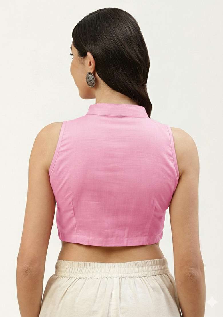 Pink Solid Cotton Blouse - Indya