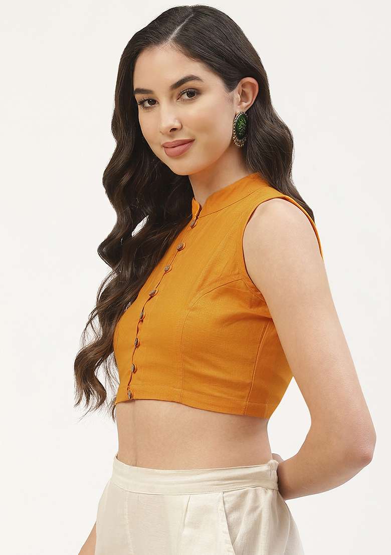 Yellow Solid Cotton Blouse - Indya