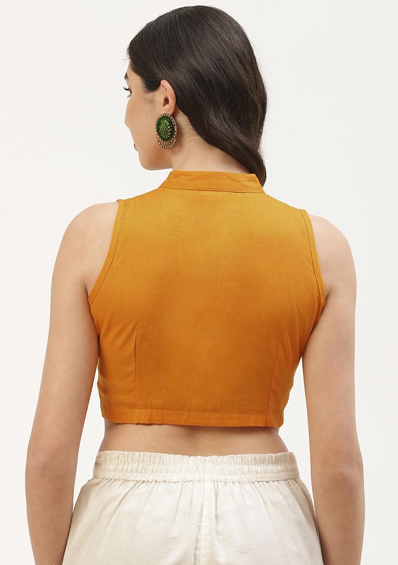 Yellow Solid Cotton Blouse - Indya