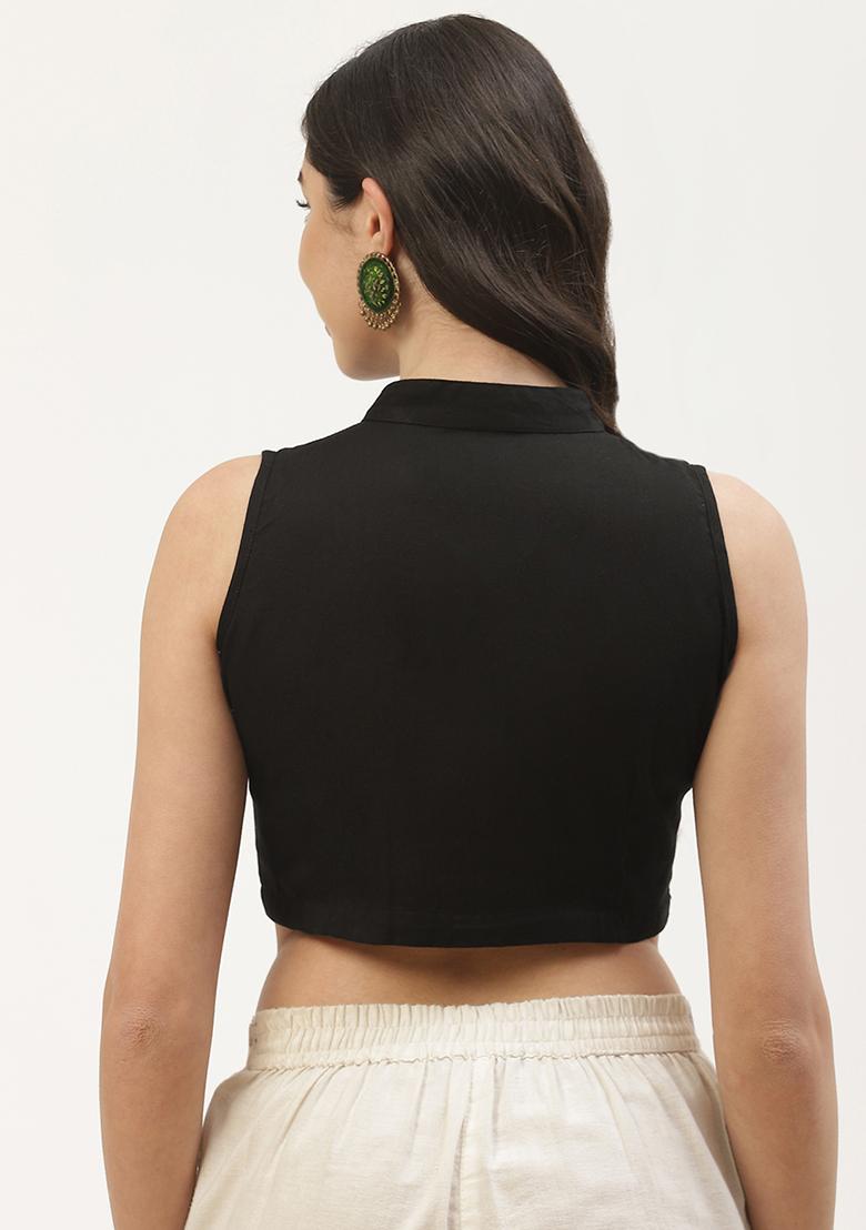 Black Solid Cotton Blouse - Indya