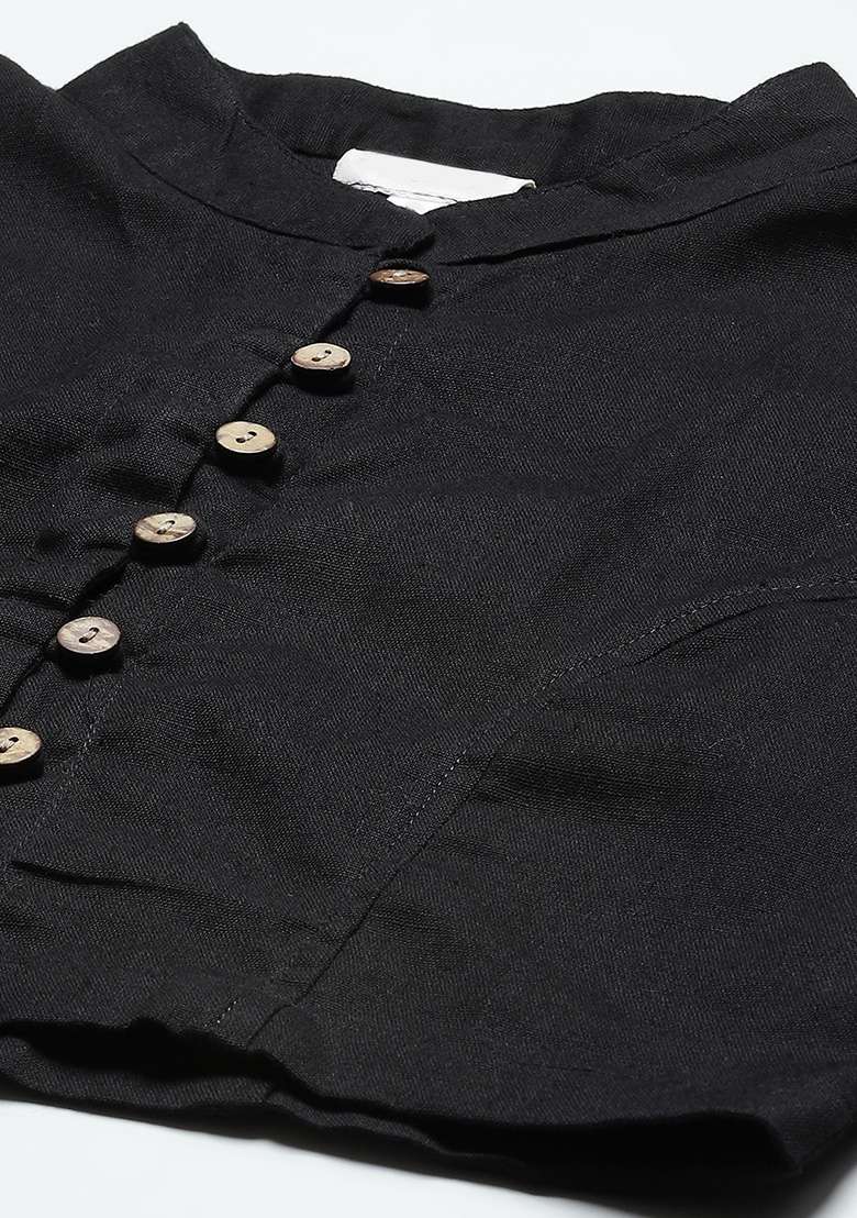 Black Solid Cotton Blouse - Indya