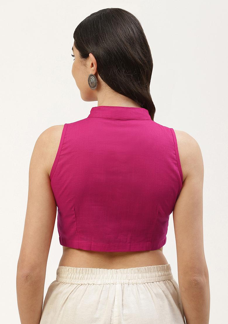 Pink Solid Cotton Blouse - Indya