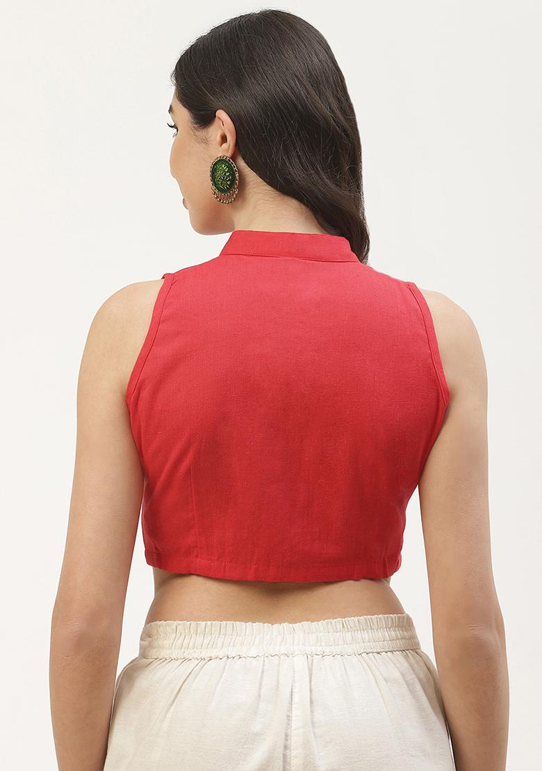 Red Solid Cotton Blouse - Indya
