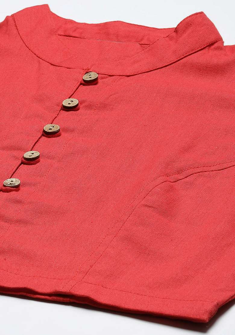 Red Solid Cotton Blouse - Indya
