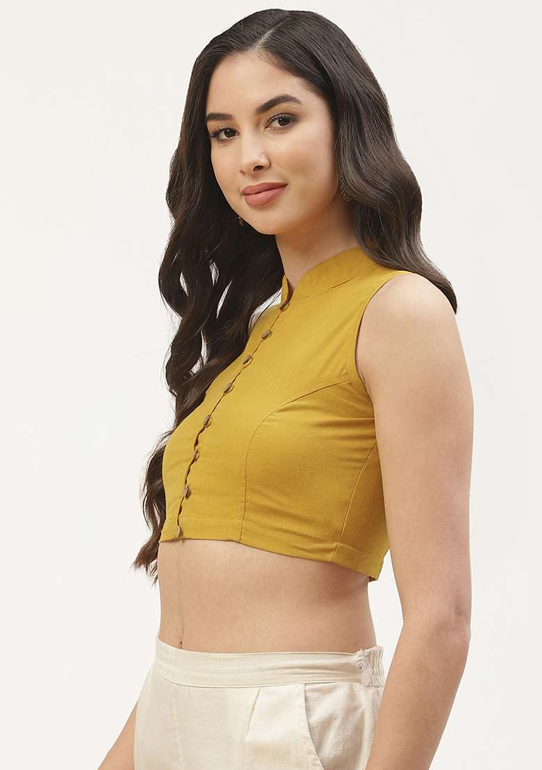 Mustard Solid Cotton Blouse - Indya