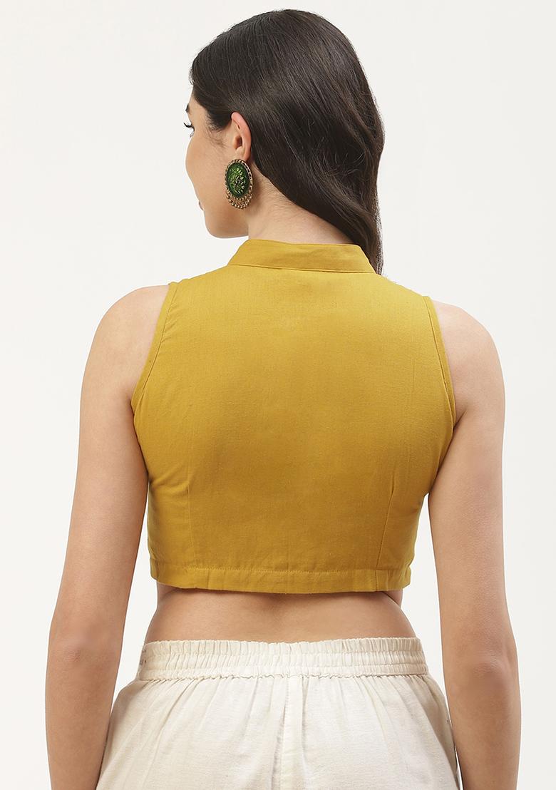 Mustard Solid Cotton Blouse - Indya