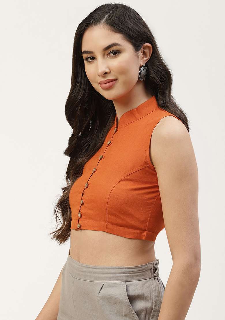 Rust Solid Cotton Blouse - Indya