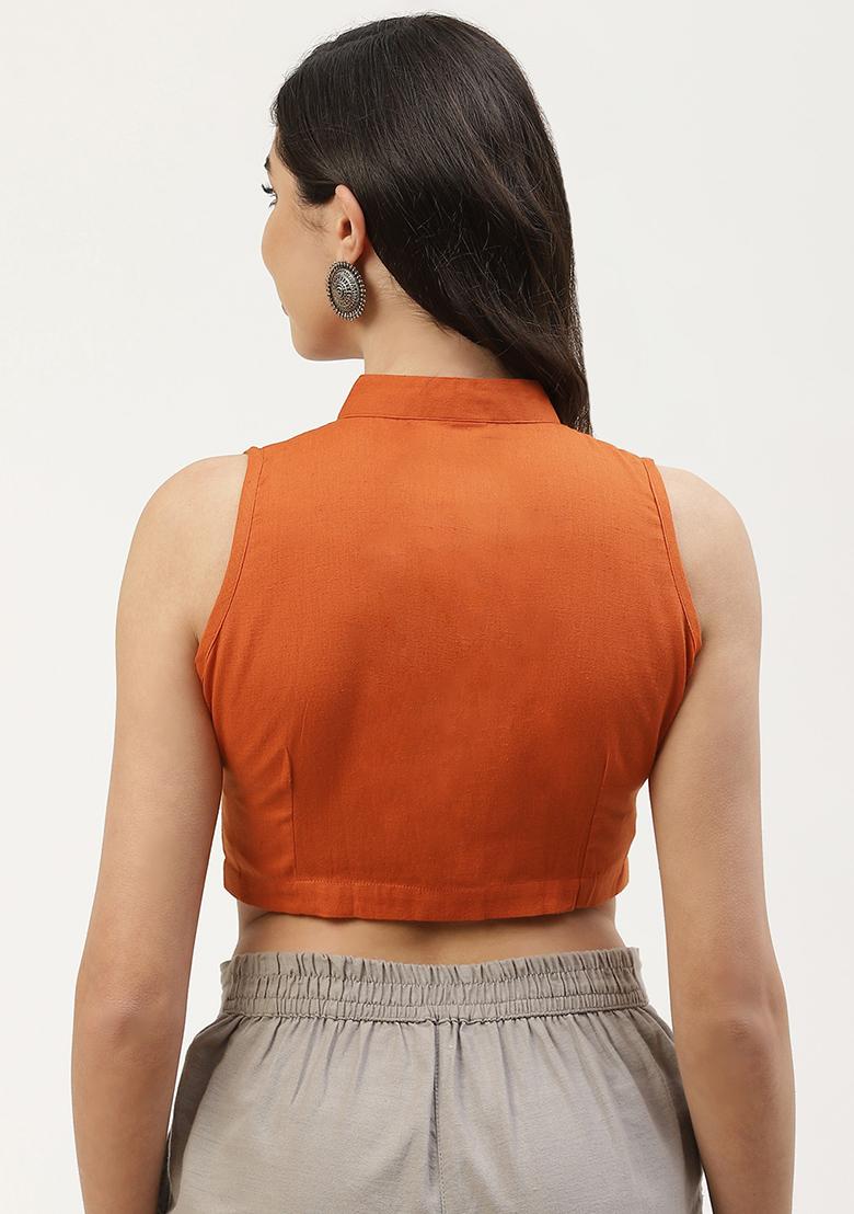 Rust Solid Cotton Blouse - Indya