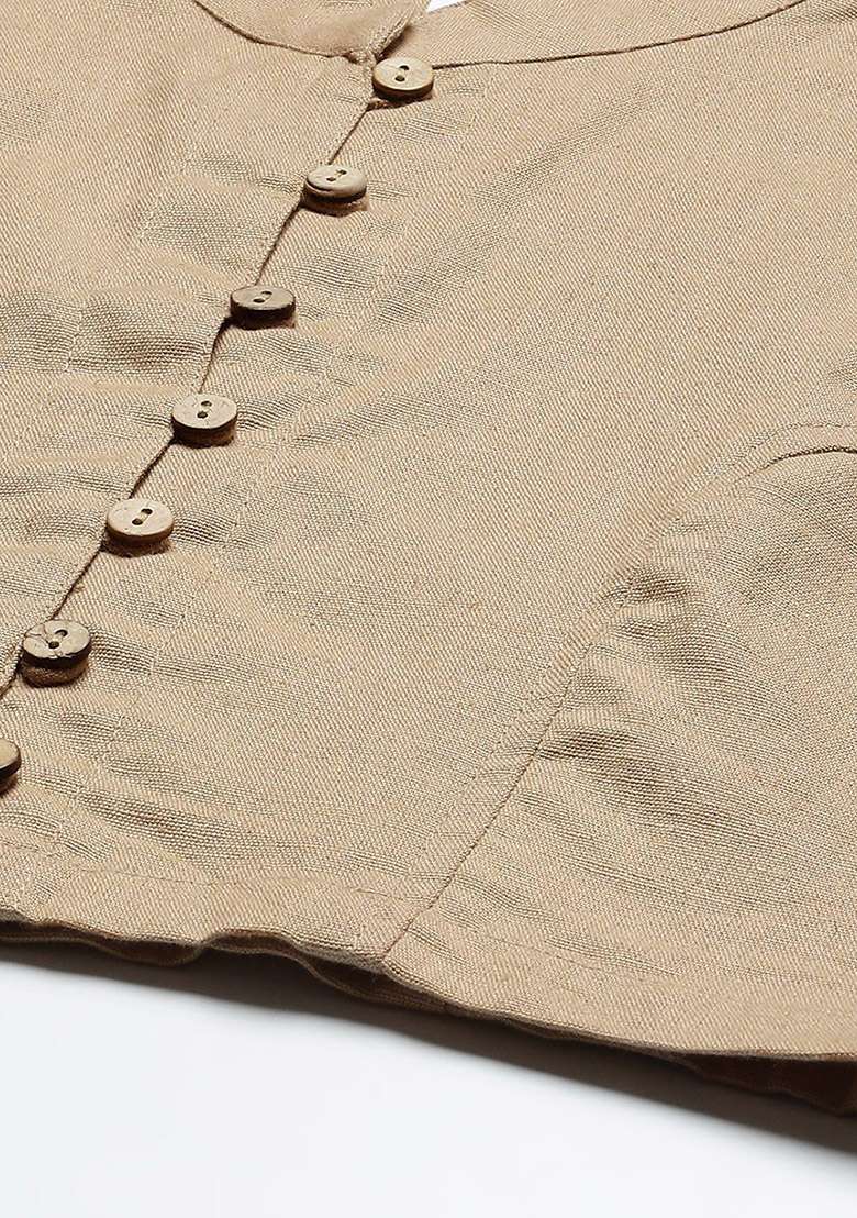 Beige Solid Cotton Blouse - Indya