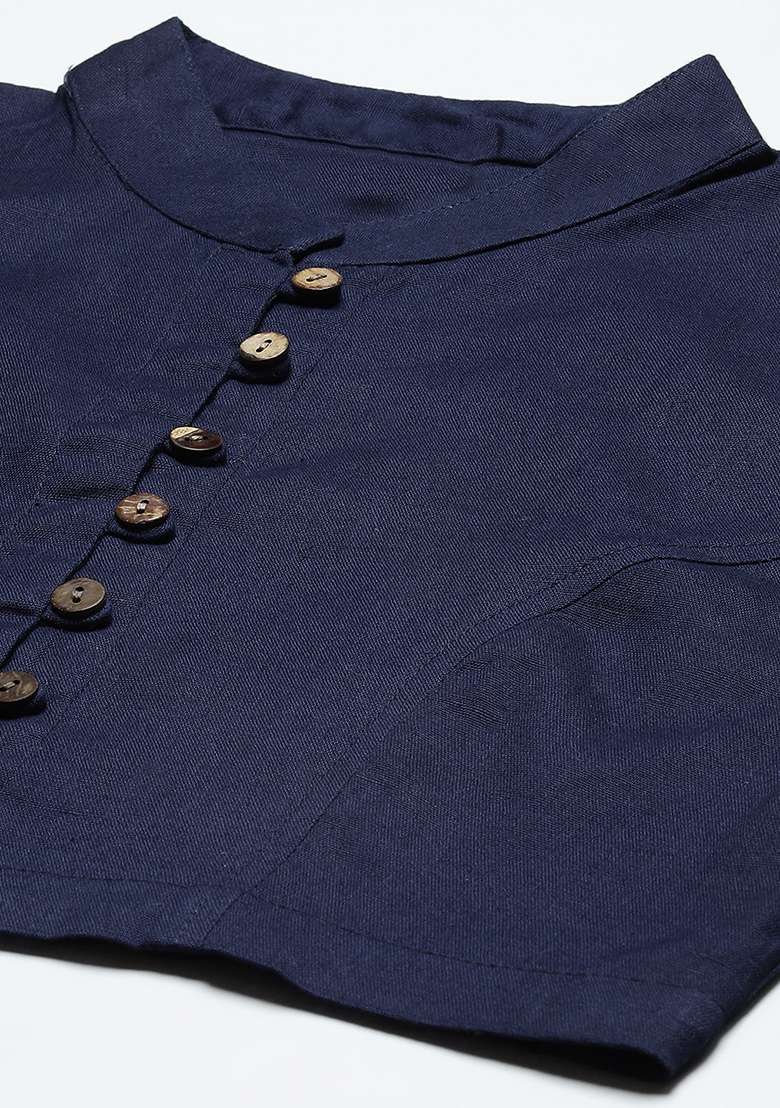 Blue Solid Cotton Blouse - Indya
