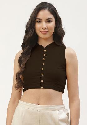 Brown Solid Cotton Blouse