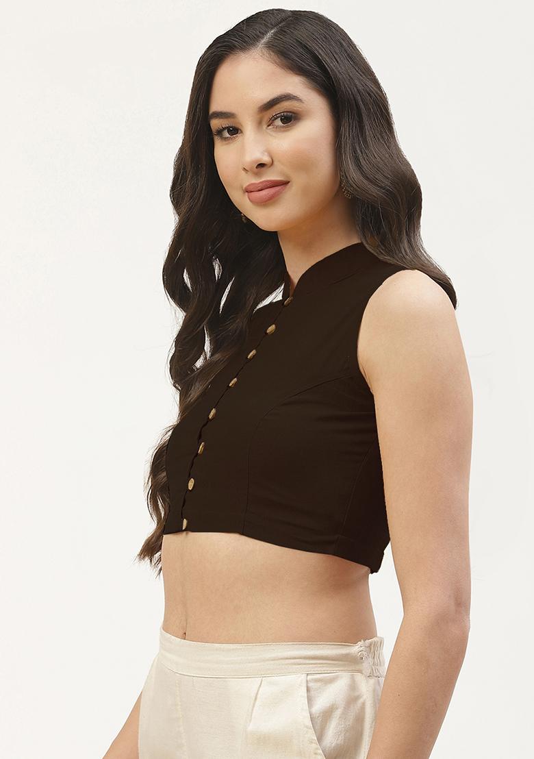 Brown Solid Cotton Blouse - Indya
