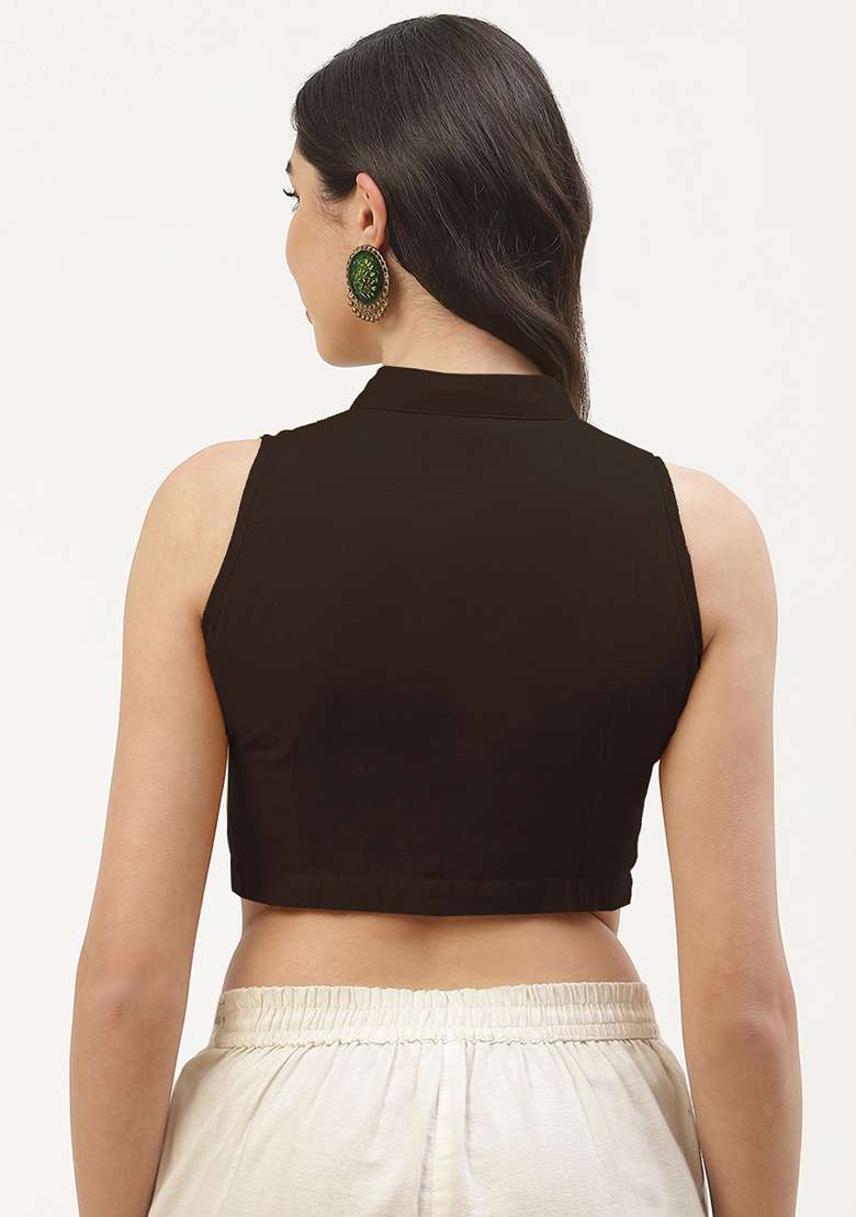 Brown Solid Cotton Blouse - Indya