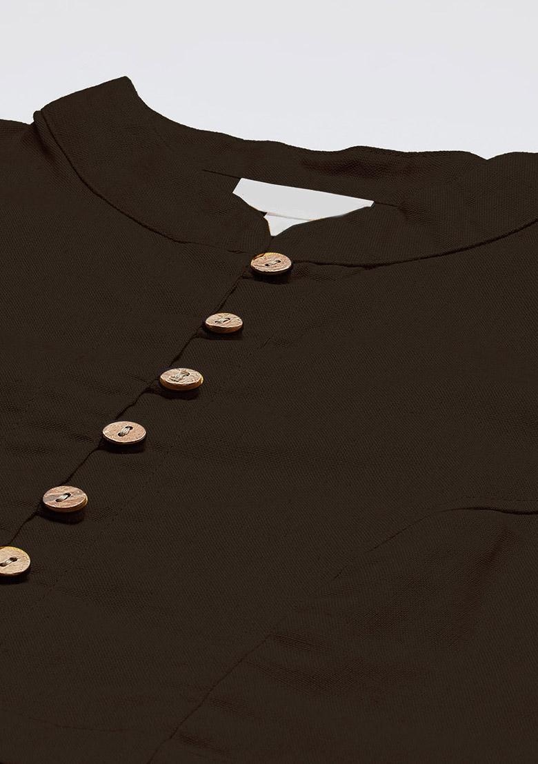 Brown Solid Cotton Blouse - Indya