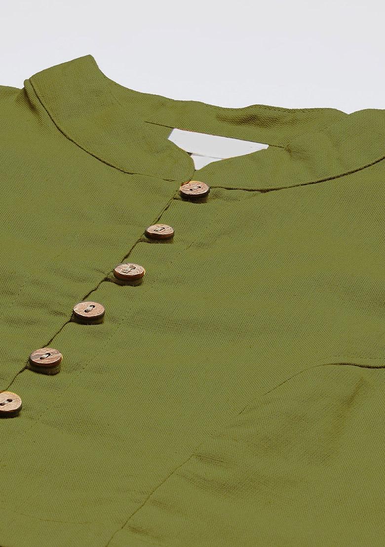 Olive Solid Cotton Blouse - Indya