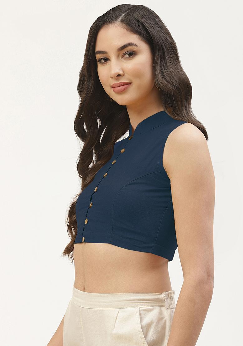 Teal Solid Cotton Blouse - Indya