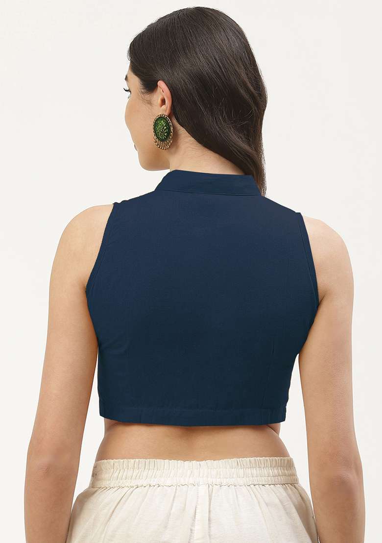 Teal Solid Cotton Blouse - Indya