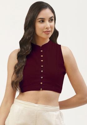 Maroon Solid Cotton Blouse