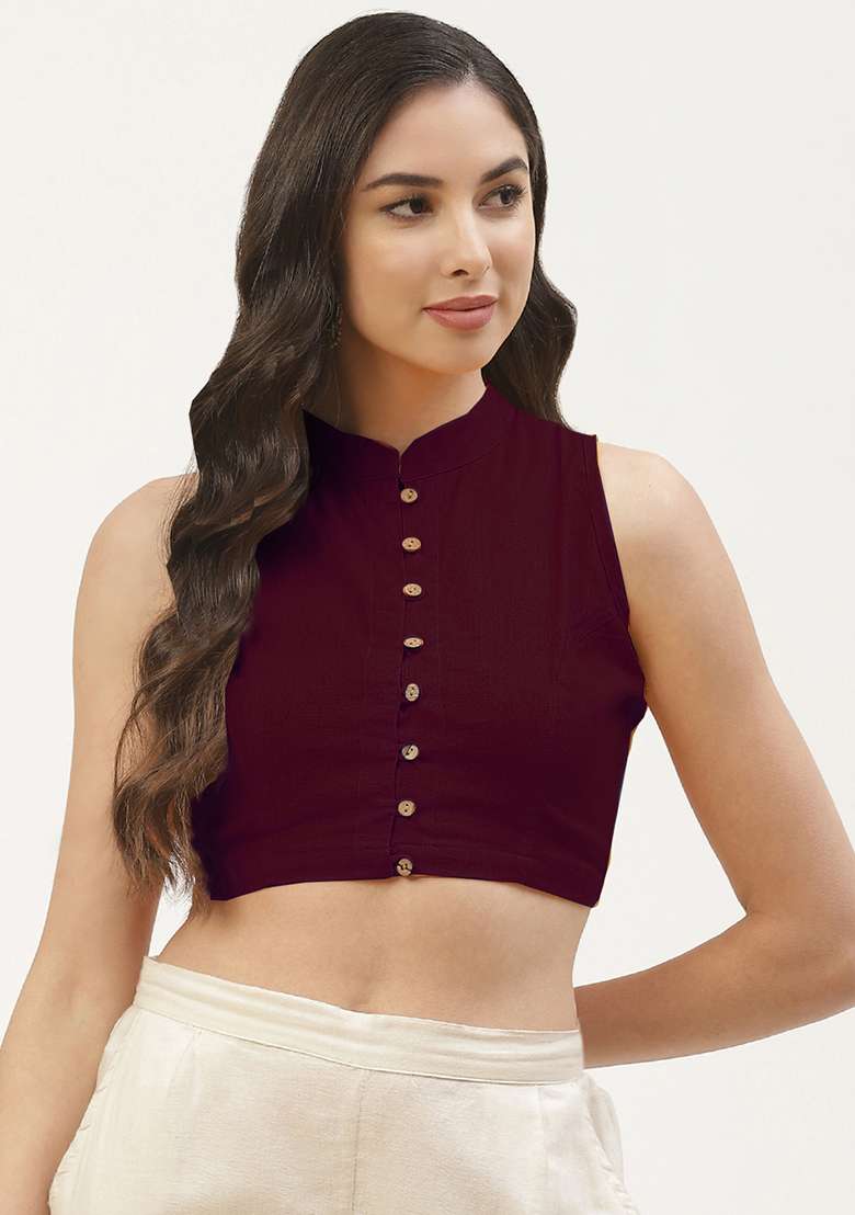Maroon Solid Cotton Blouse - Indya