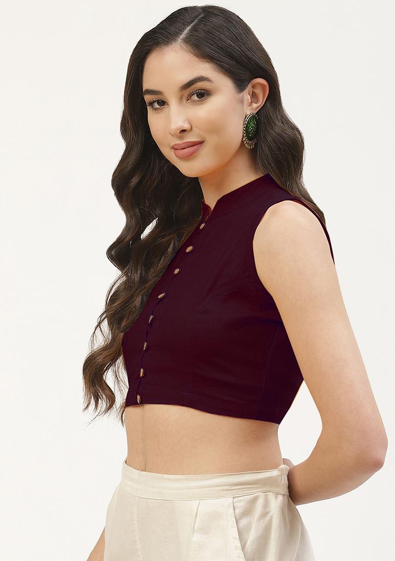 Maroon Solid Cotton Blouse - Indya