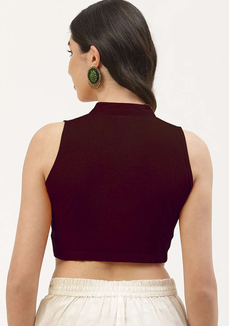 Maroon Solid Cotton Blouse - Indya