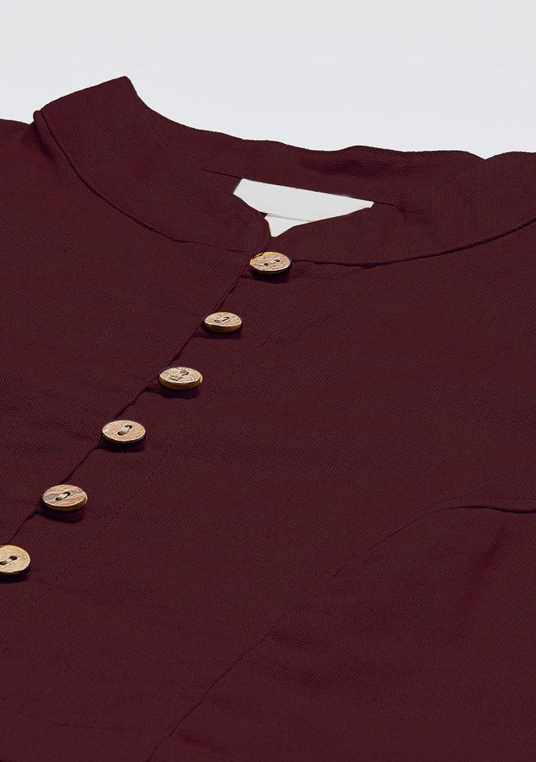 Maroon Solid Cotton Blouse - Indya