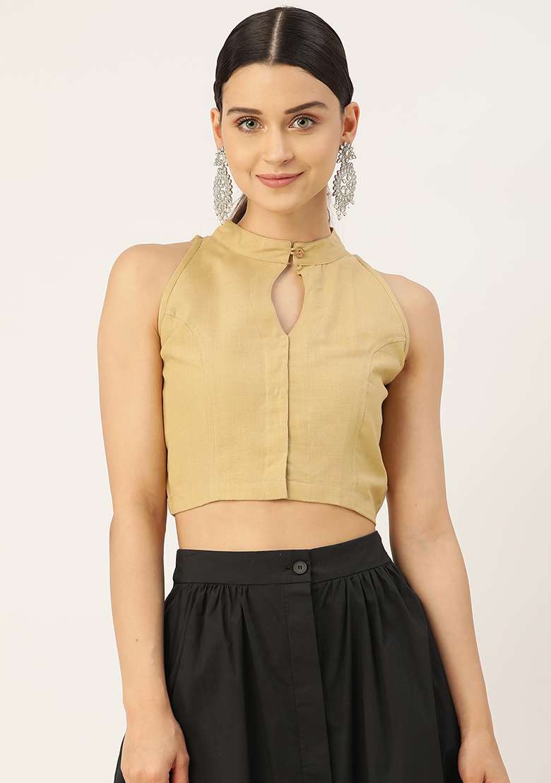 Beige Solid Cotton Blouse - Indya