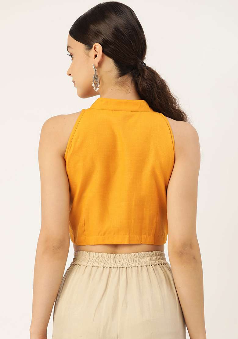 Yellow Solid Cotton Blouse - Indya
