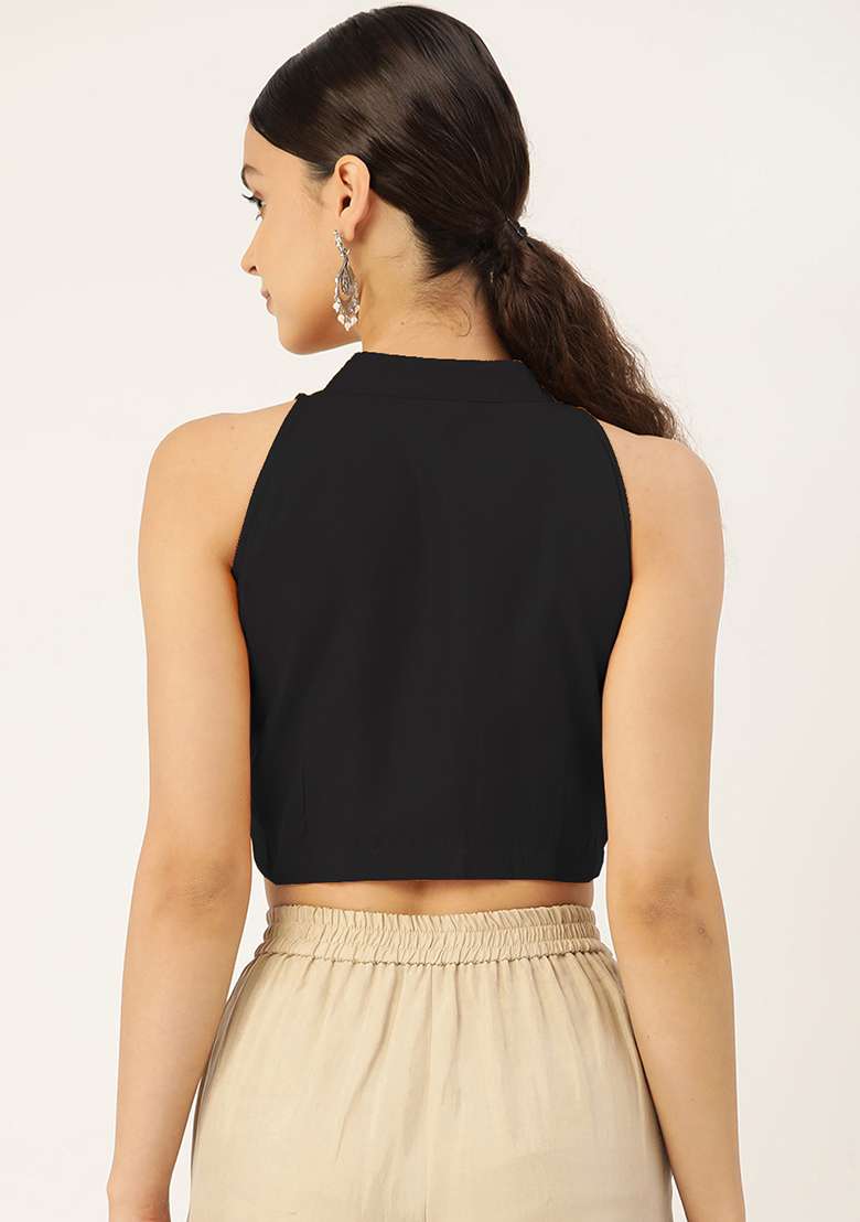 Black Solid Cotton Blouse - Indya