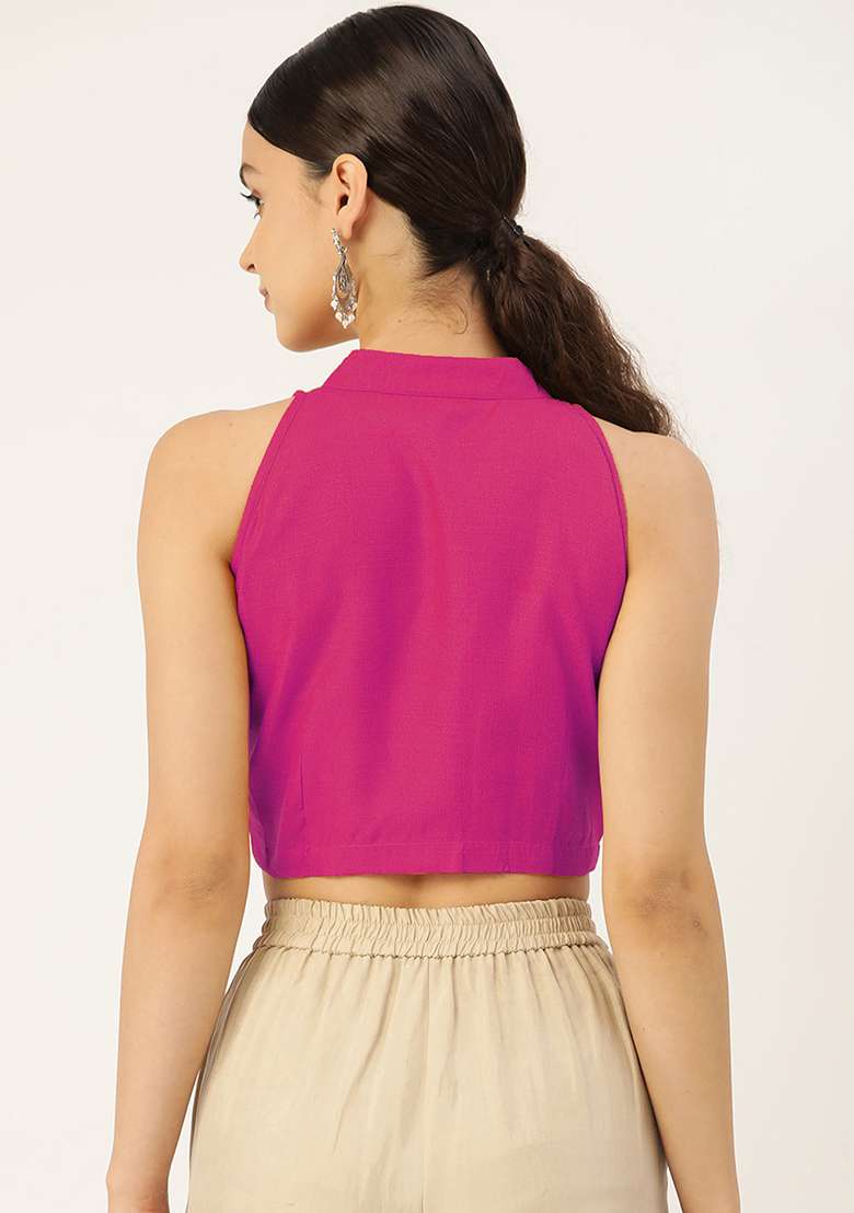 Pink Solid Cotton Blouse - Indya