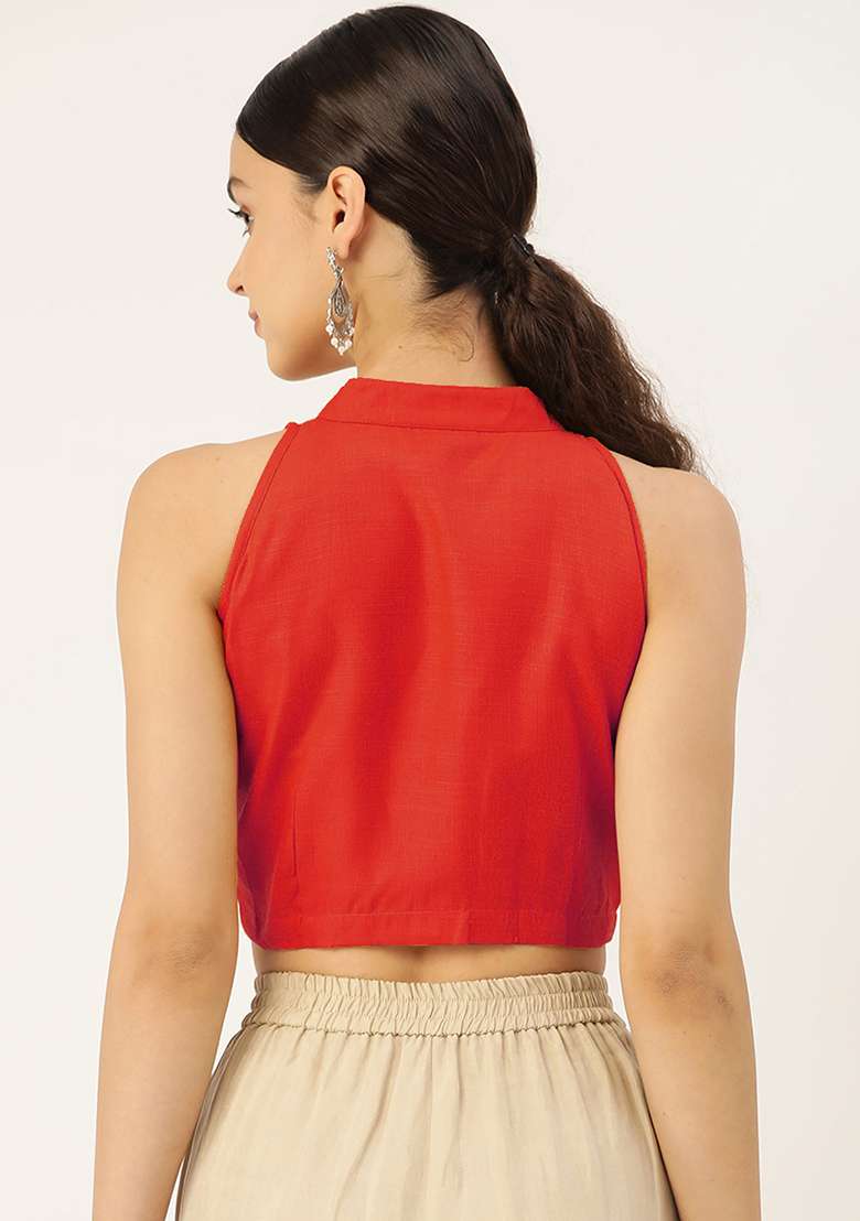 Red Solid Cotton Blouse - Indya