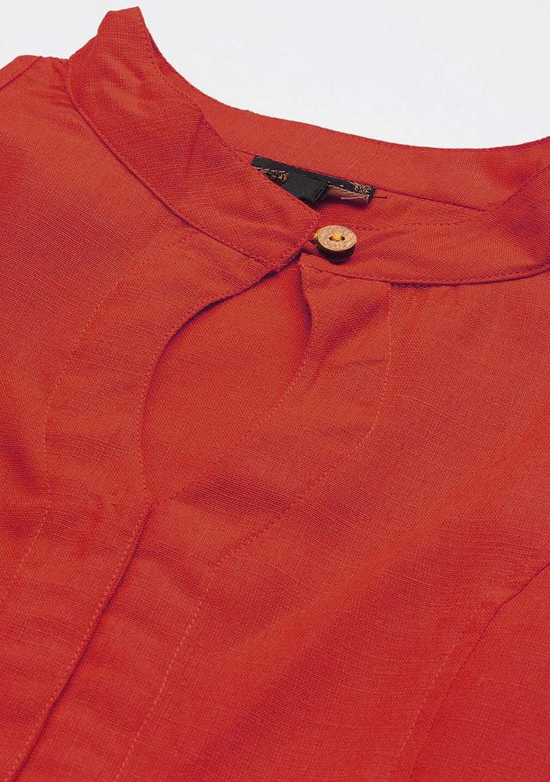 Red Solid Cotton Blouse - Indya