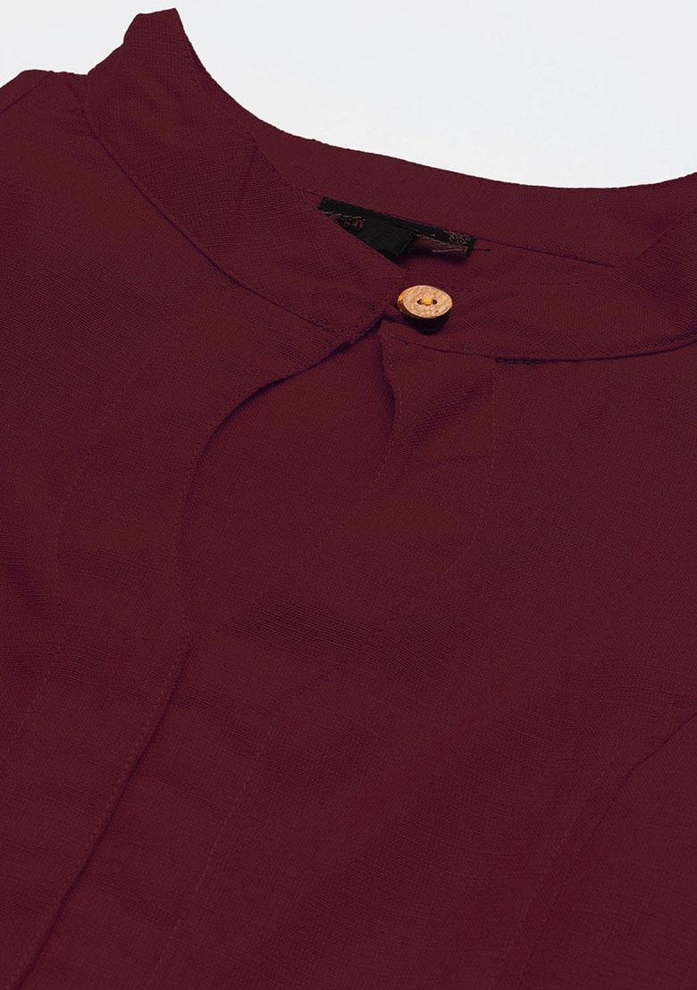 Maroon Solid Cotton Blouse - Indya