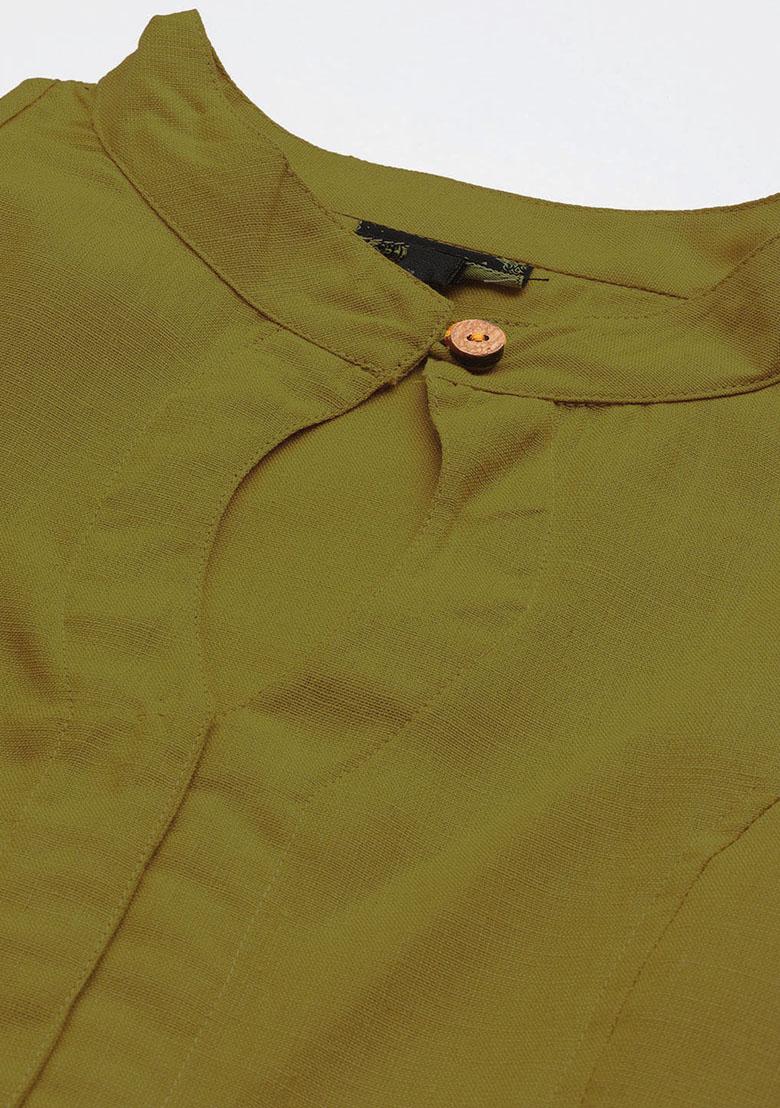 Olive Solid Cotton Blouse - Indya