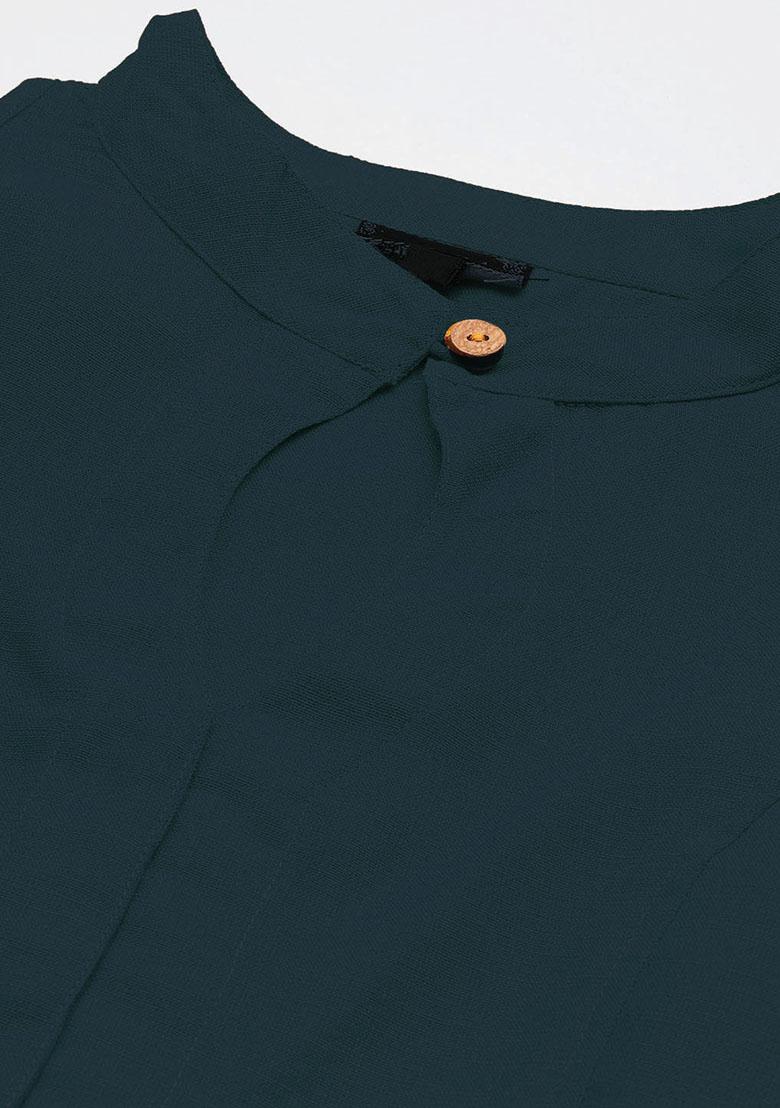 Teal Solid Cotton Blouse - Indya