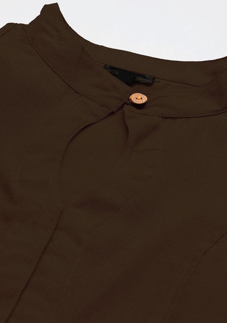 Brown Solid Cotton Blouse - Indya