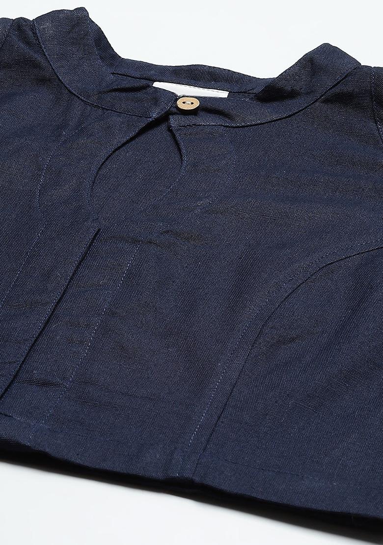 Blue Solid Cotton Blouse - Indya