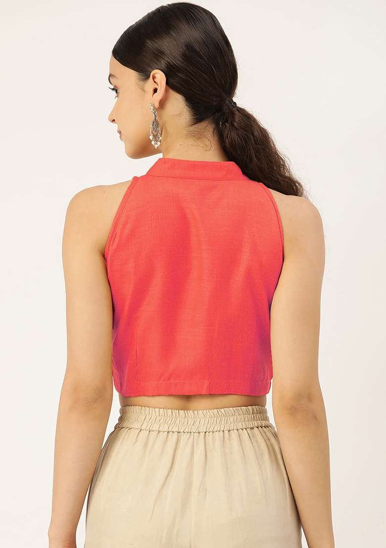Peach Solid Cotton Blouse - Indya