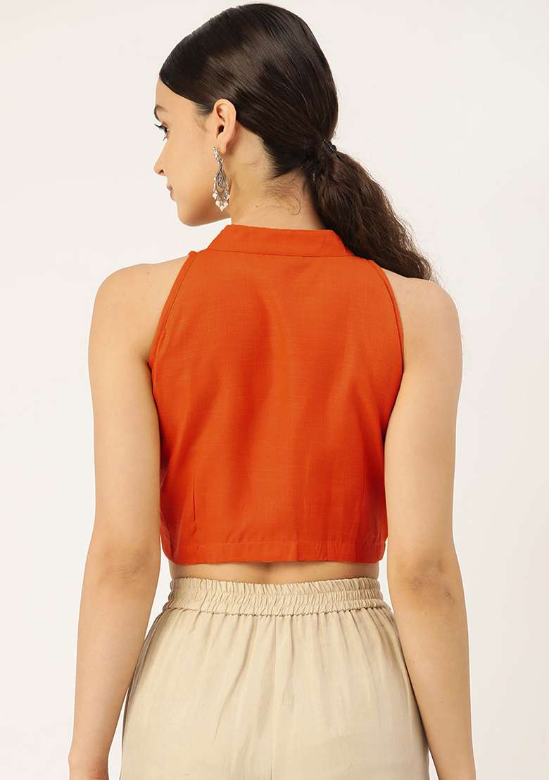 Rust Solid Cotton Blouse - Indya