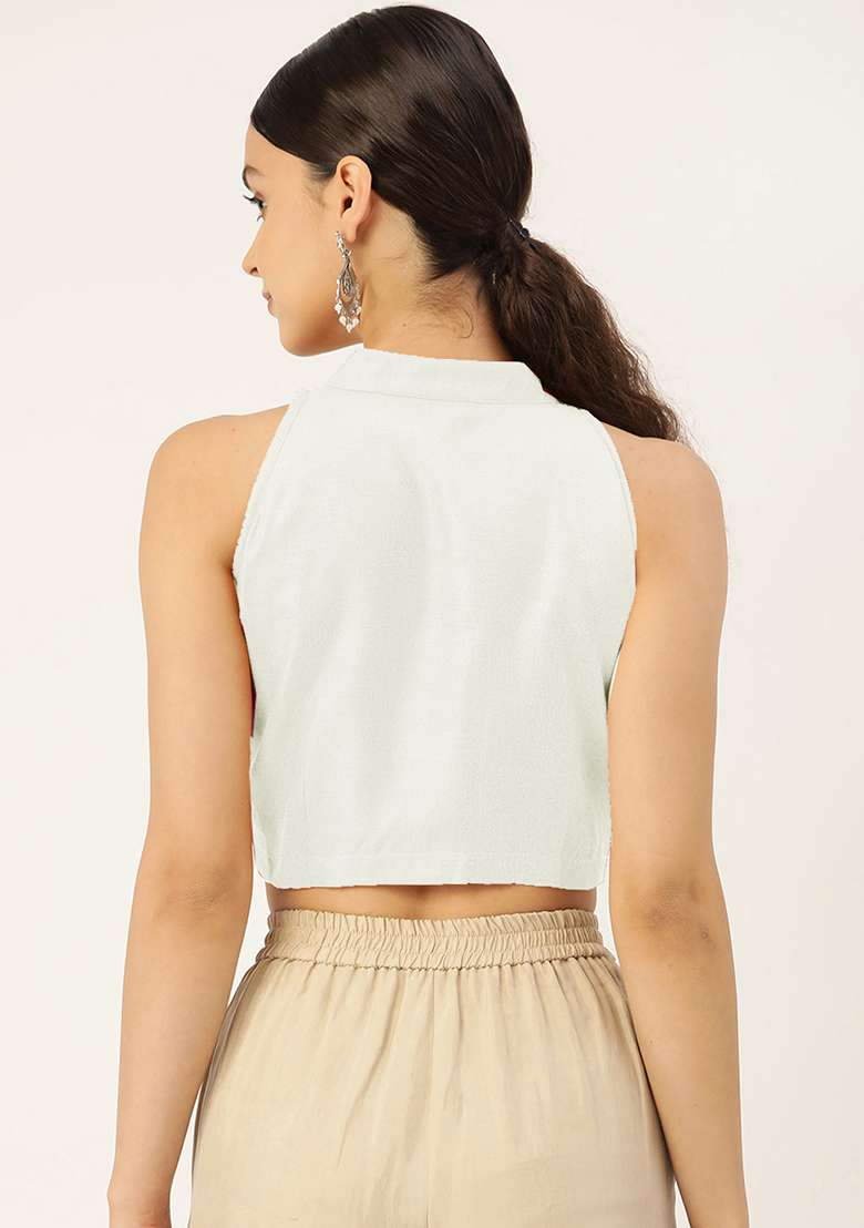 White Solid Cotton Blouse - Indya