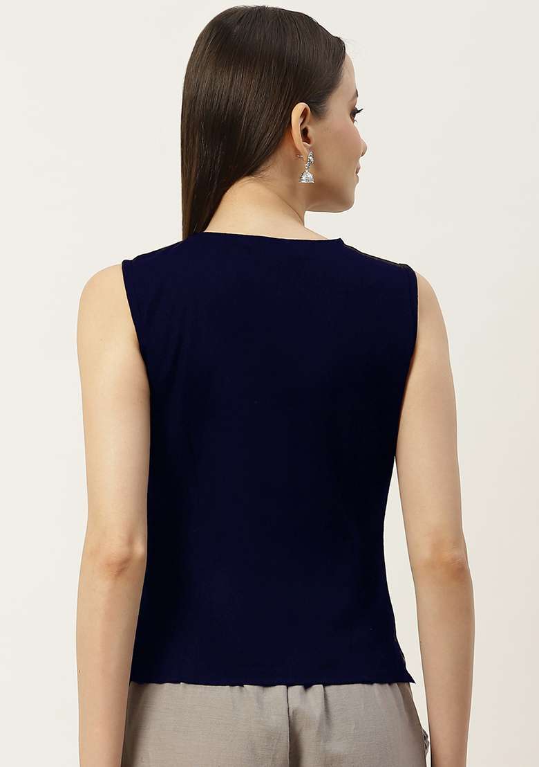 Blue Solid Cotton Blouse - Indya