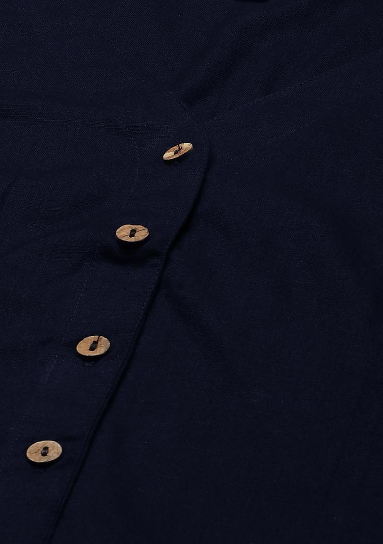 Blue Solid Cotton Blouse - Indya