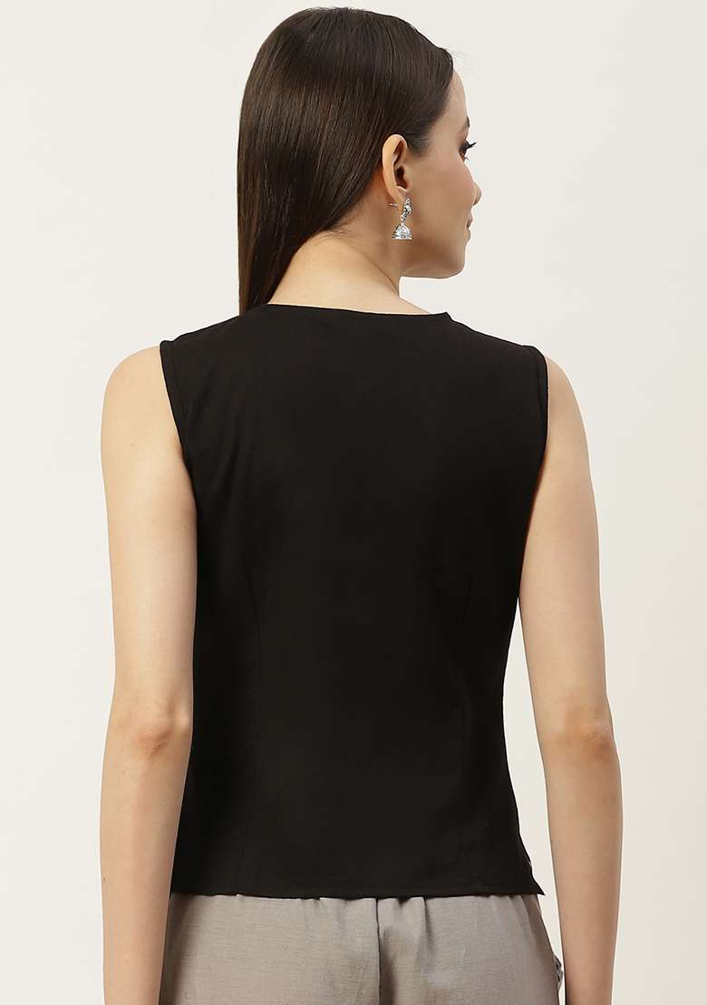Black Solid Cotton Blouse - Indya