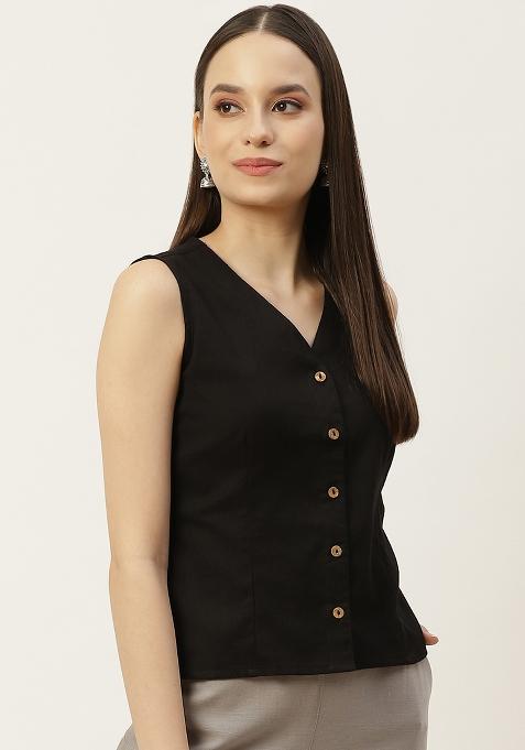 Black Solid Cotton Blouse