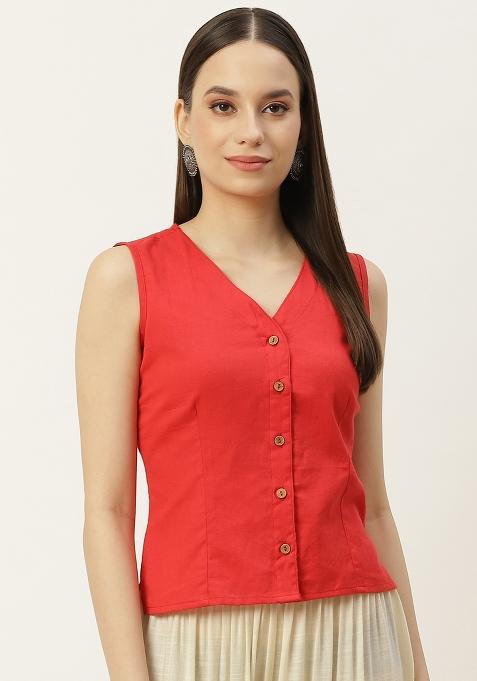 Red Solid Cotton Blouse