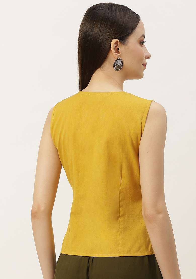 Mustard Solid Cotton Blouse - Indya