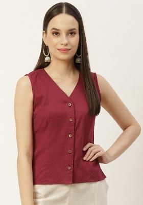 Maroon Solid Cotton Blouse